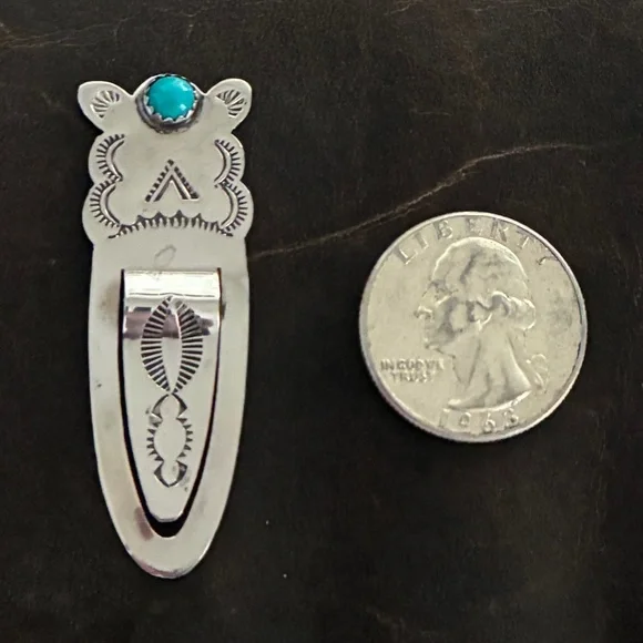 Vintage  Signed Jessie Claw Navajo Sterling Silver and Turquoise Bookmark - Picture 2 of 4